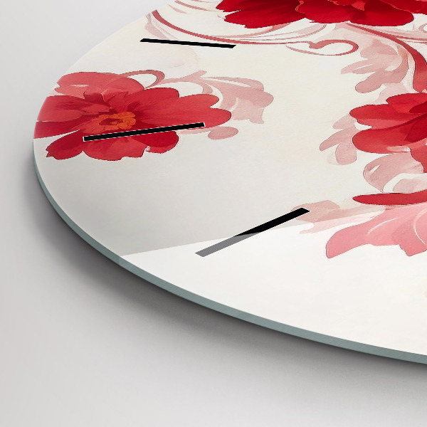 Round glass clock Red flowers
