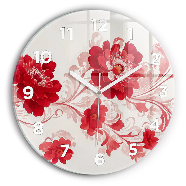 Round glass clock Red flowers