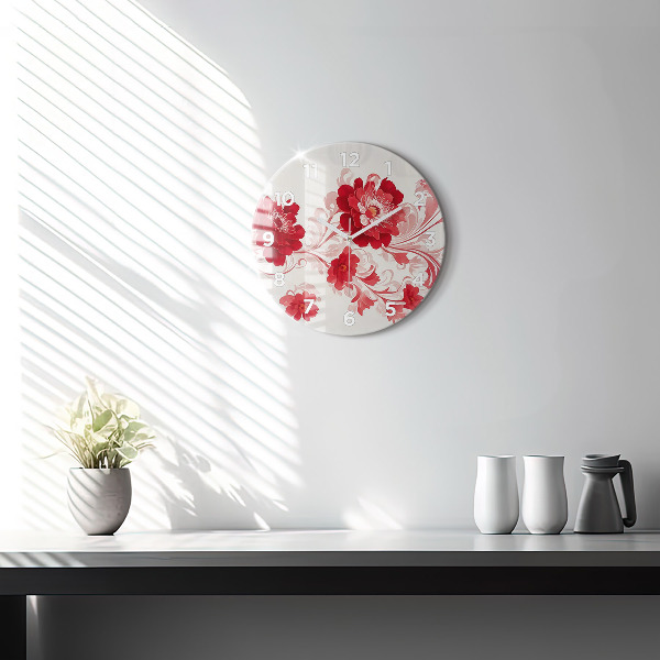 Round glass clock Red flowers