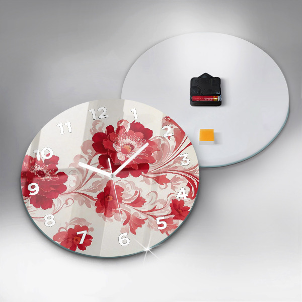 Round glass clock Red flowers