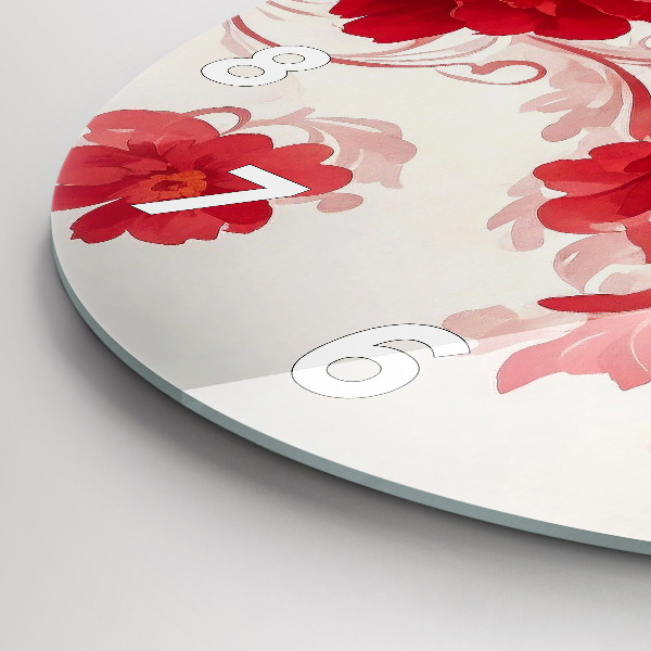 Round glass clock Red flowers