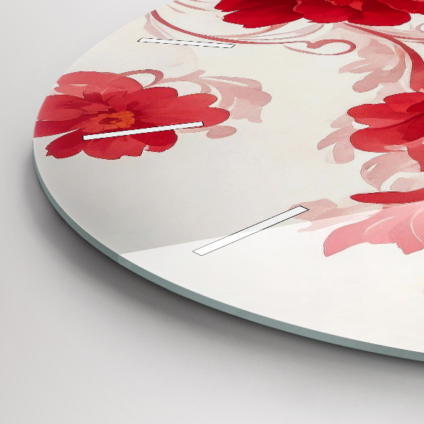 Round glass clock Red flowers