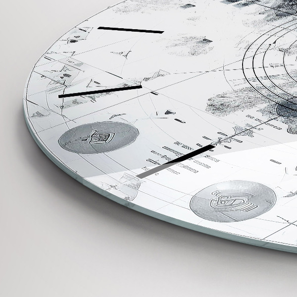 Round glass clock Cartoon mountains