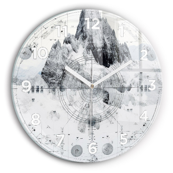 Round glass clock Cartoon mountains