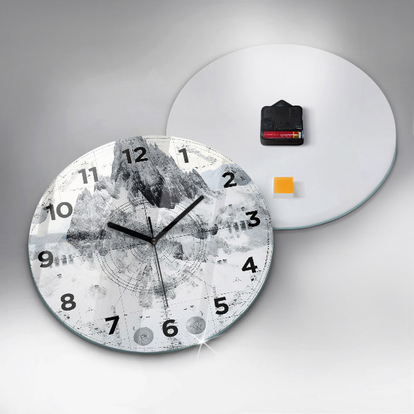 Round glass clock Cartoon mountains