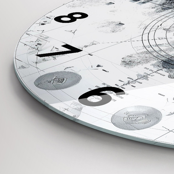 Round glass clock Cartoon mountains