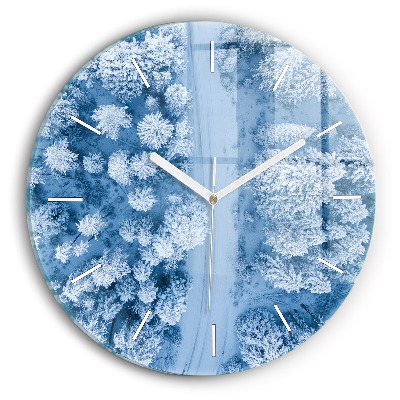 Round glass clock Forest from a drone