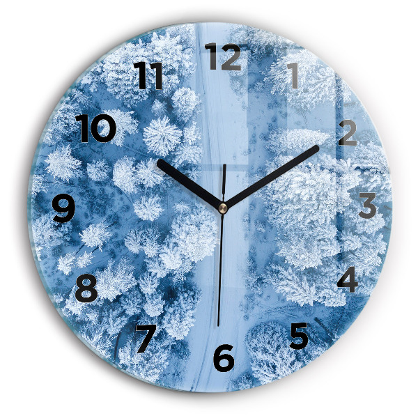 Round glass clock Forest from a drone