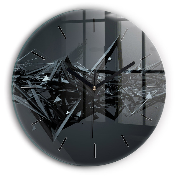 Round glass clock Black abstraction