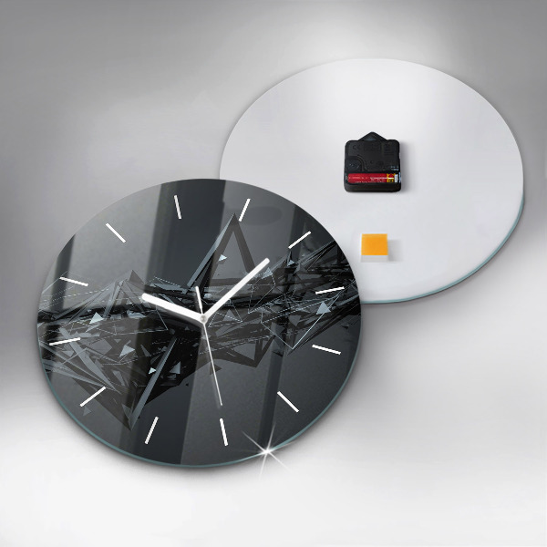 Round glass clock Black abstraction