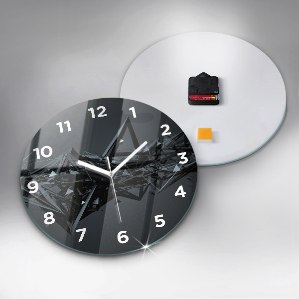 Round glass clock Black abstraction