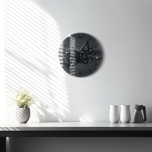 Round glass clock Black abstraction