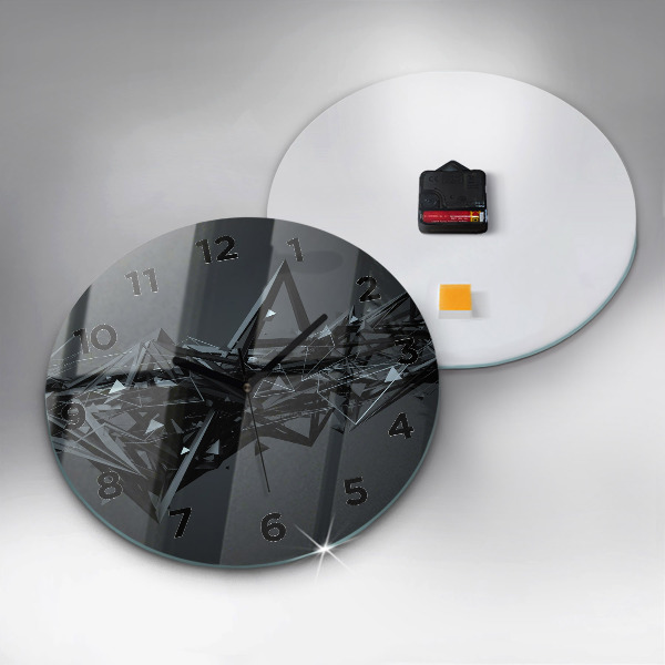 Round glass clock Black abstraction