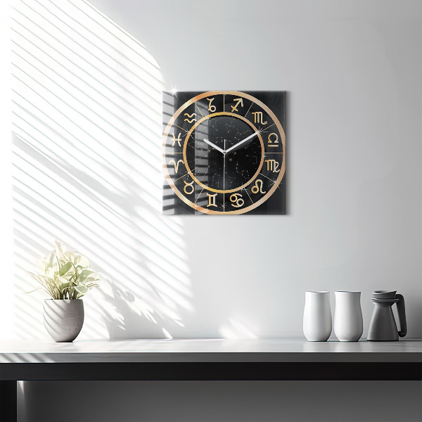 Square glass clock Black zodiac signs