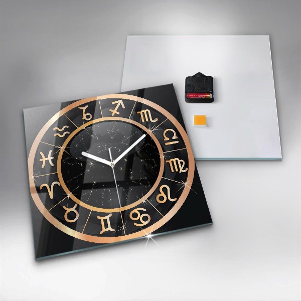 Square glass clock Black zodiac signs