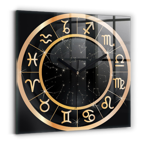 Square glass clock Black zodiac signs