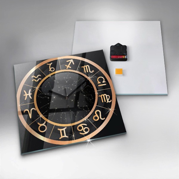 Square glass clock Black zodiac signs