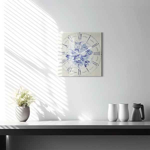 Square glass clock Blue flowers