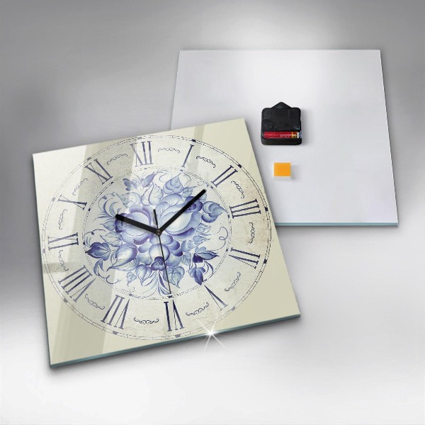 Square glass clock Blue flowers