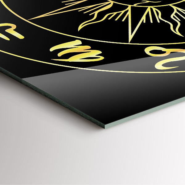 Square glass clock Golden zodiac signs with sun