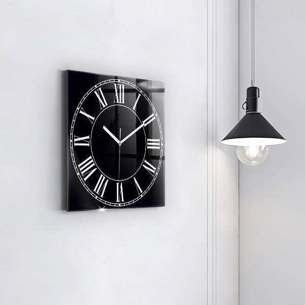 Square glass clock Black Roman numerals