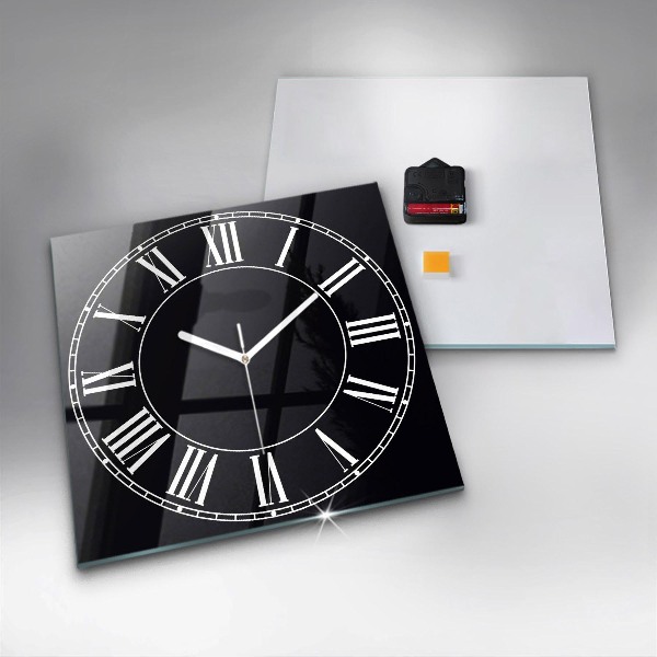 Square glass clock Black Roman numerals