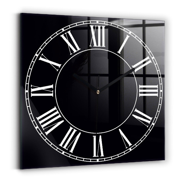 Square glass clock Black Roman numerals