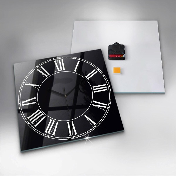 Square glass clock Black Roman numerals