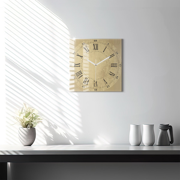 Square glass clock Brown Roman numerals