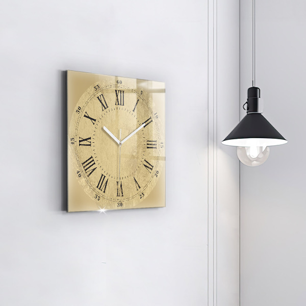 Square glass clock Brown Roman numerals
