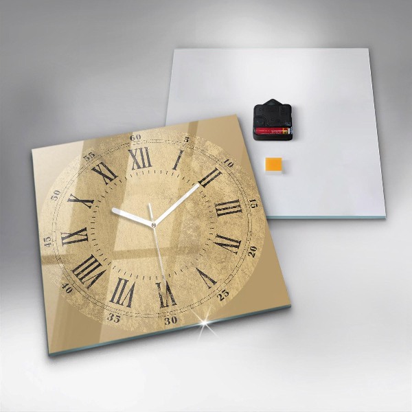 Square glass clock Brown Roman numerals