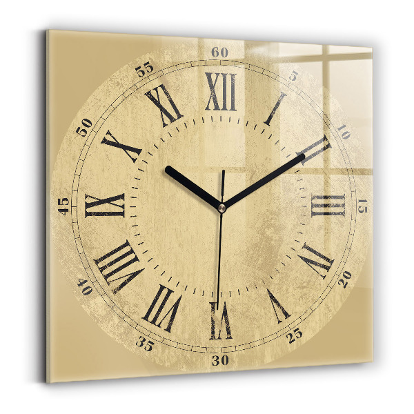 Square glass clock Brown Roman numerals