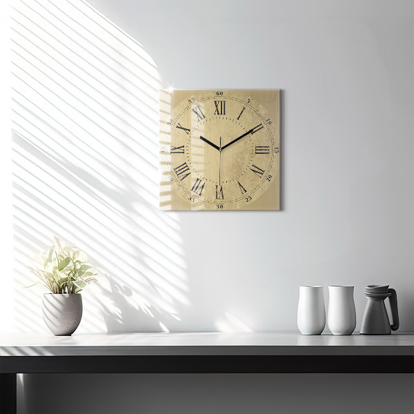 Square glass clock Brown Roman numerals