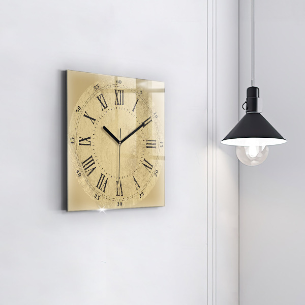 Square glass clock Brown Roman numerals