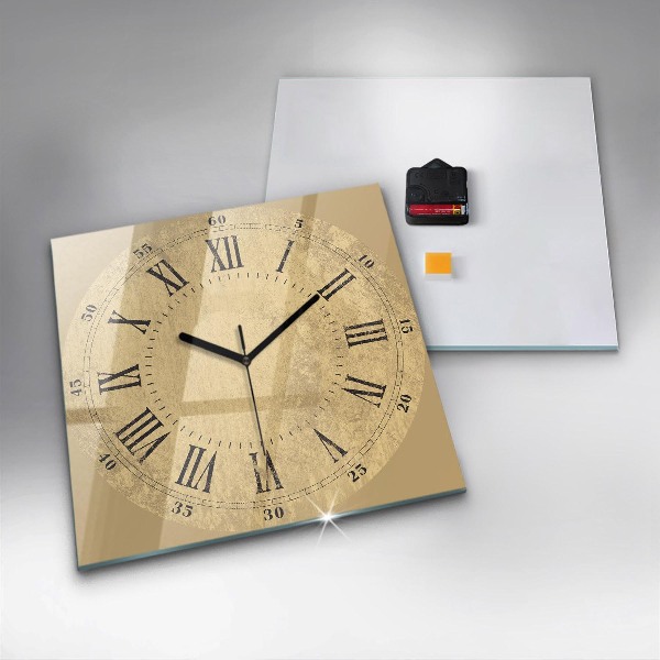 Square glass clock Brown Roman numerals