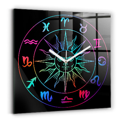 Square glass clock Rainbow zodiac signs