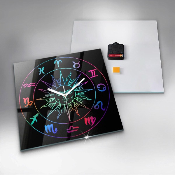 Square glass clock Rainbow zodiac signs