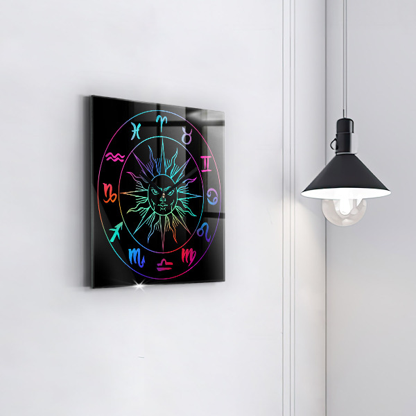 Square glass clock Rainbow zodiac signs