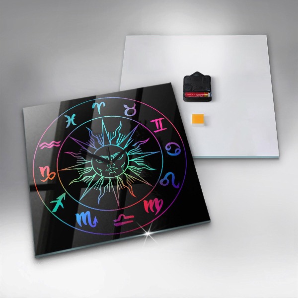 Square glass clock Rainbow zodiac signs