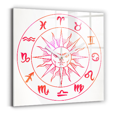 Square glass clock Colorful zodiac signs