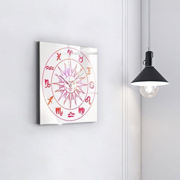 Square glass clock Colorful zodiac signs