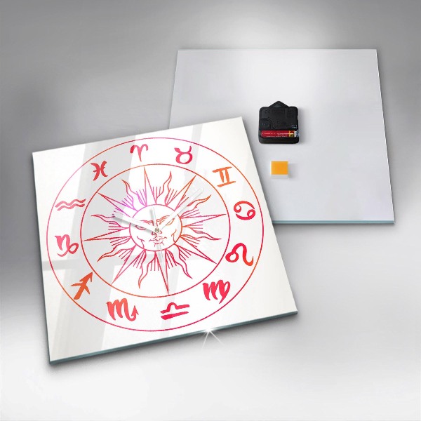 Square glass clock Colorful zodiac signs