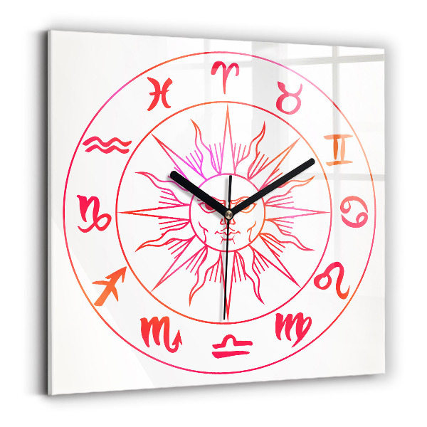 Square glass clock Colorful zodiac signs