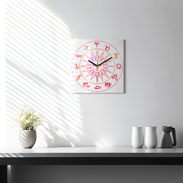 Square glass clock Colorful zodiac signs