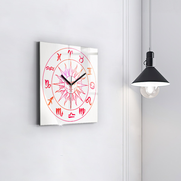 Square glass clock Colorful zodiac signs
