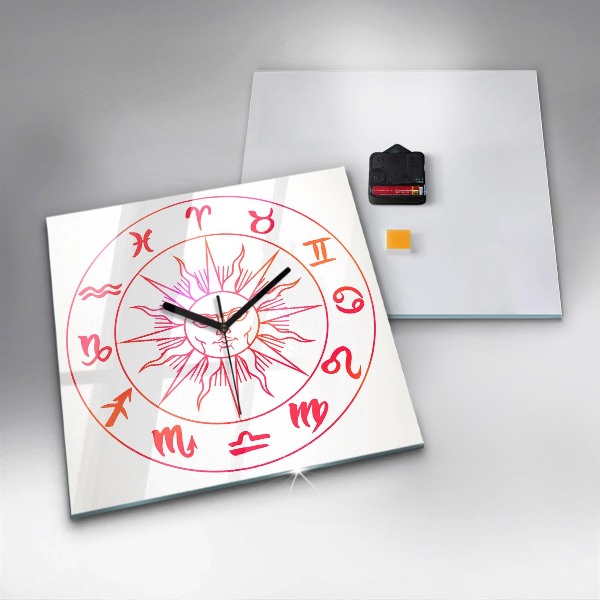 Square glass clock Colorful zodiac signs
