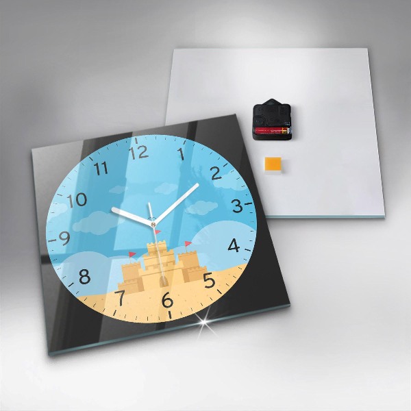 Square glass clock Sandcastle