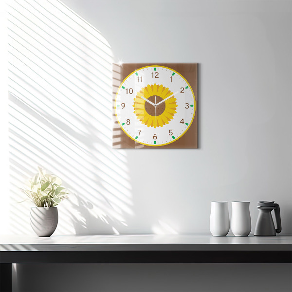 Square glass clock Sunflower flower