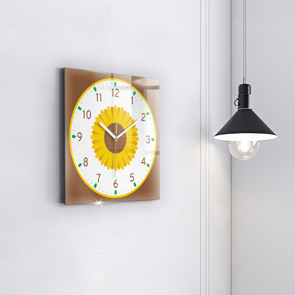 Square glass clock Sunflower flower