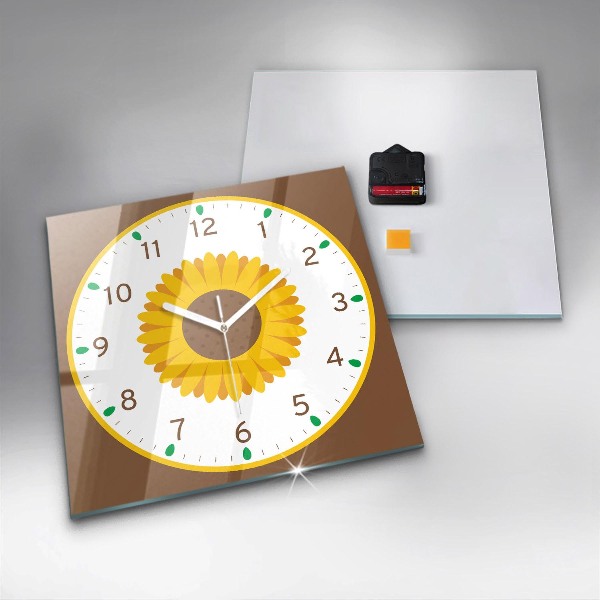 Square glass clock Sunflower flower